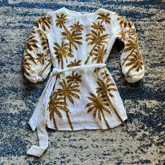 retrofete Grace Dress in White Gold Palm XS